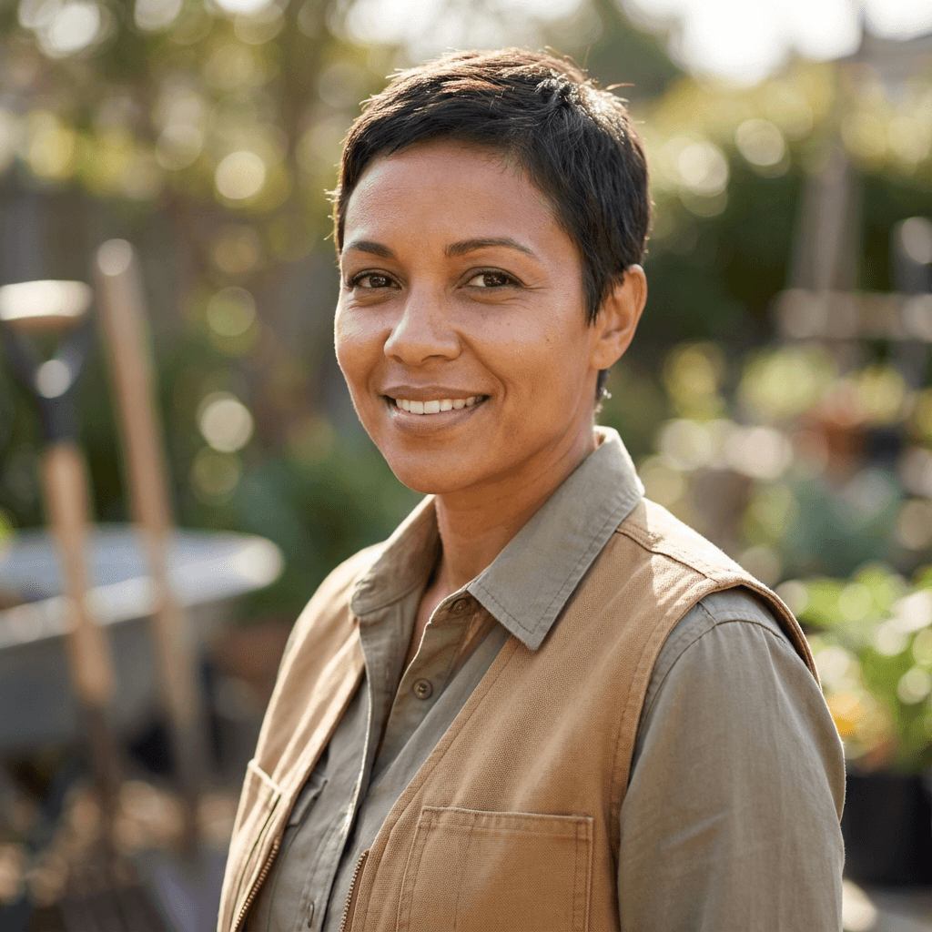Female homeowner in her early 40s, White, friendly and relieved expression